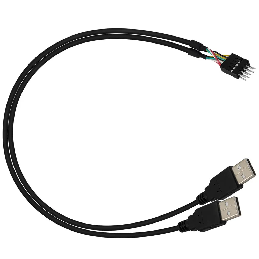 

50cm 9Pin Motherboard Male Header to Dual USB 2.0 2* A Male Adapter Cable