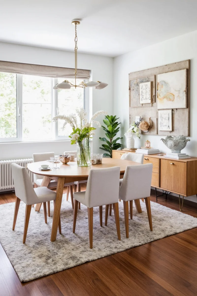 Dining room color scheme examples with paint swatches and furniture