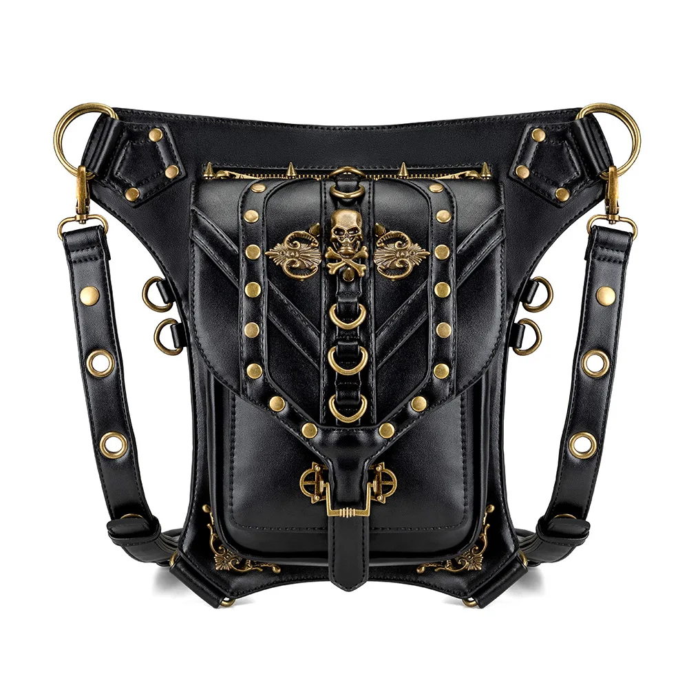 

Multi-functional black skull PU crossbody bag fashion waist women bags