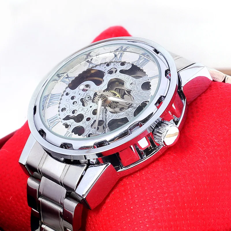 

Transparent Diamond Mechanical Watch Blue Stainless Steel Skeleton Watch Top Brand Luxury Business Luminous Male Clock