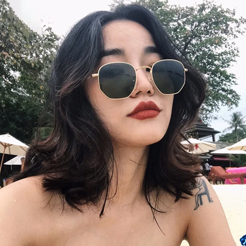 

2021 Metal Square Frame Brand Designer Sunglasses Women Vintage Reflective Glasses For Men Mirror Classic Small Face Glasses