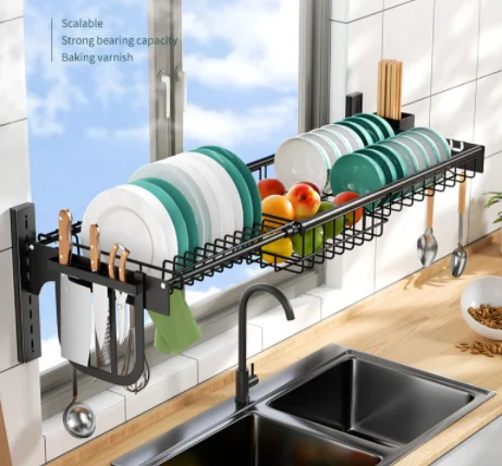 

Shenzhen folding wall-mounted extendable stainless steel kitchen vegetables and fruits extend over sink dish drying rack, Metal
