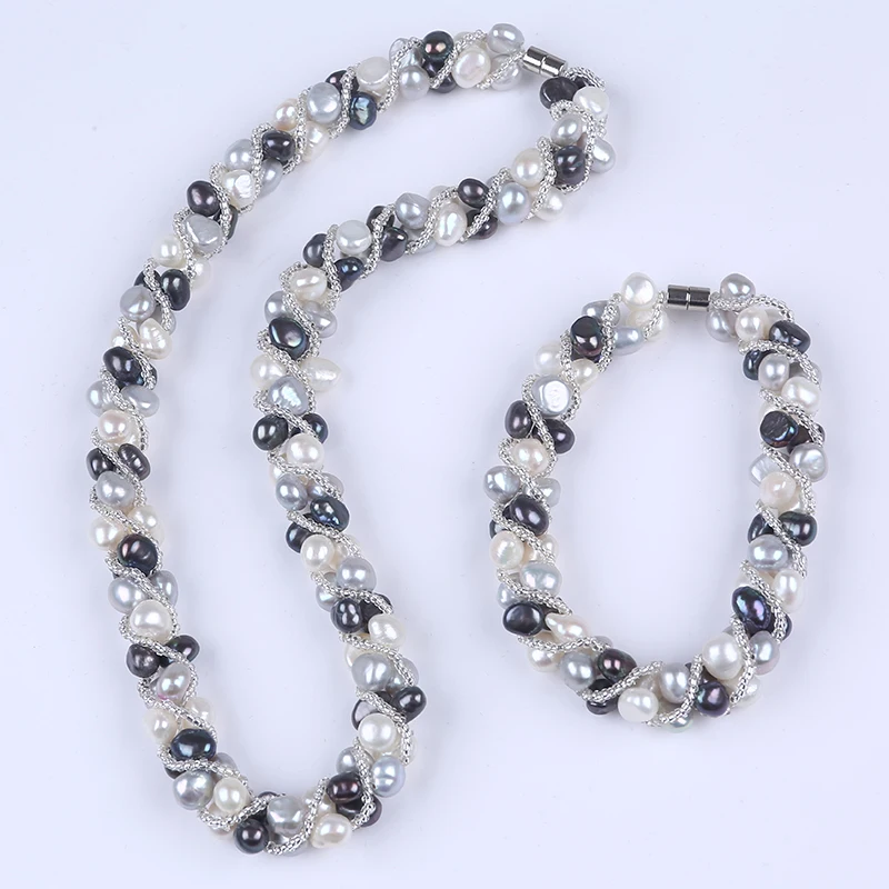 Wholesale Freshwater pearl Jewelry Sets Necklace Bracelet Jewelry Sets