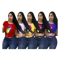 

Fashion short sleeve colorful mouth casual streetwear women blouse for FM-LM8063