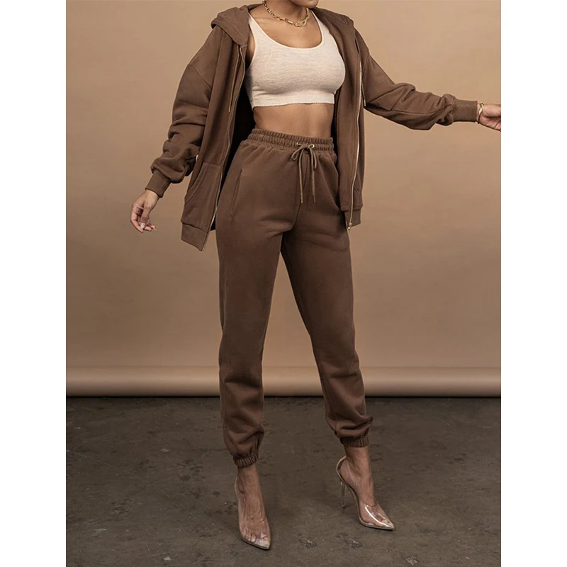 

2024 new arrival spring women jogging suits causal plus size crop hoodie and pant sets women 3 piece set clothing