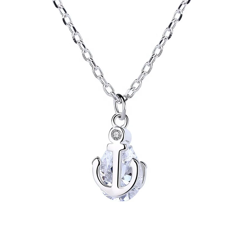 

CZ Stone Jewelry 925 Sterling Silver Women Anchor Necklace, White