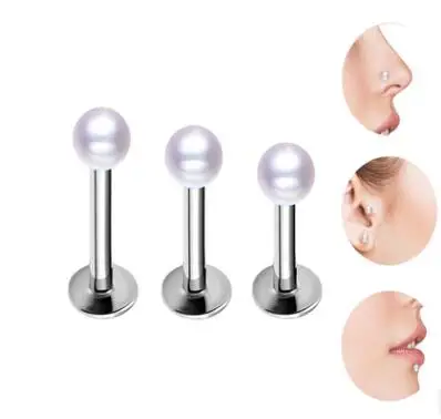 

Hot Sale 1PC Steel With 3mm Pearl Coated Ball Labret Stud Ring Lip Bar Piercing Ear Cartilage Tragus Piercing Fashion Jewelry