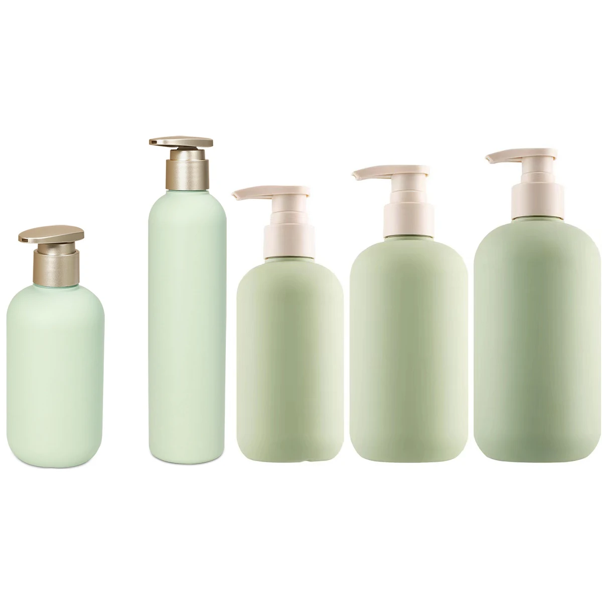

Stock 200ml 300ml 500ml Environmentally friendly hdpe Bio explain round green push pump head shampoo emulsion bottle