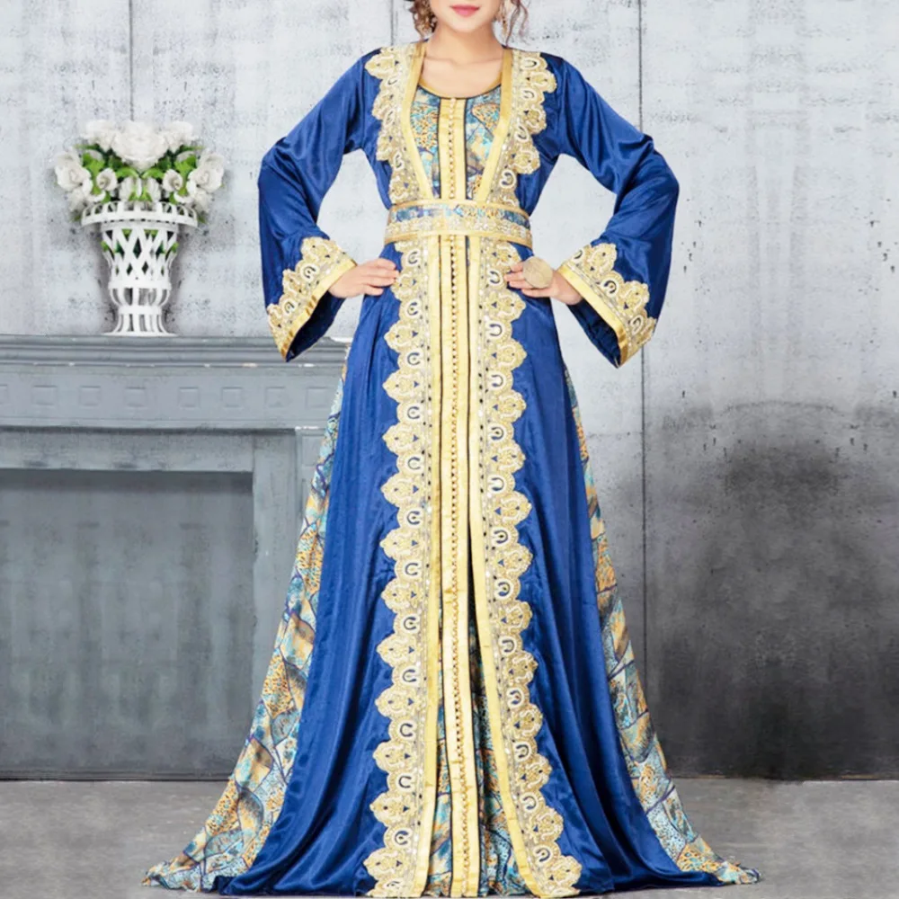 

Wholesale 2021 Abayas Long Sleeve Dress Muslim Women Dress Lady Clothing, Blue