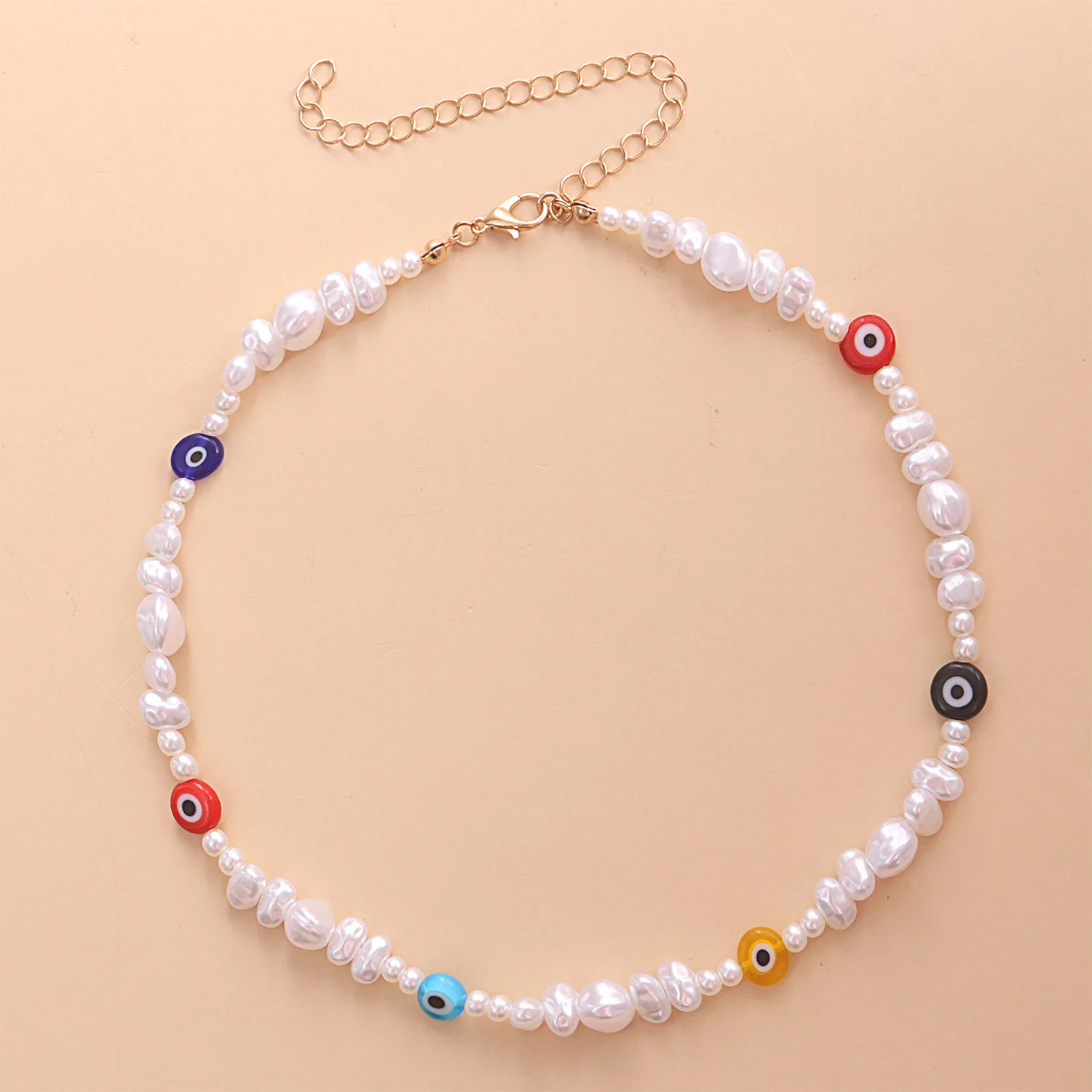 

BOHO Irregular White Pearl Short Choker Simple Colorful Eye Jewelry For Women Summer Y2K Beaded Necklace, Picture shows