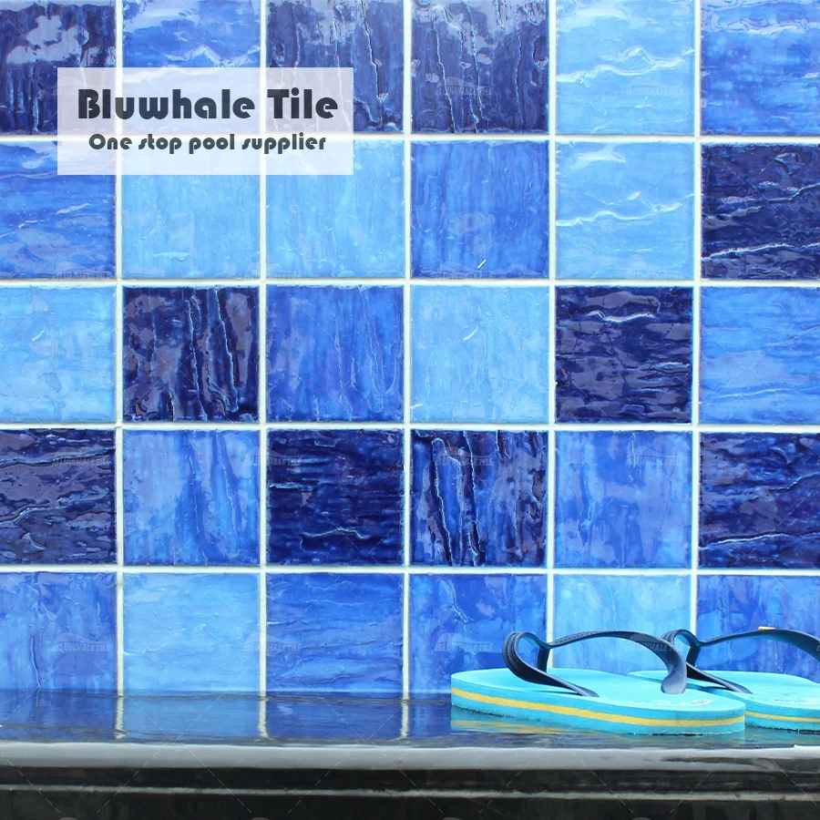 

Bluwhale Tile 4 Inch Large Size Mix Color Square Ceramic Porcelain Mosaico Glazed Swimming Pool Tile Blue Mosaic For Pool