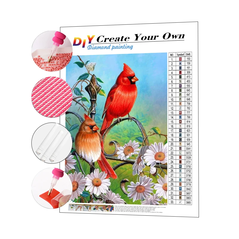 

5d DIY Diamond Painting Set Birds Flowers Wall Art Square Drill Diamond Mosaic Paintings