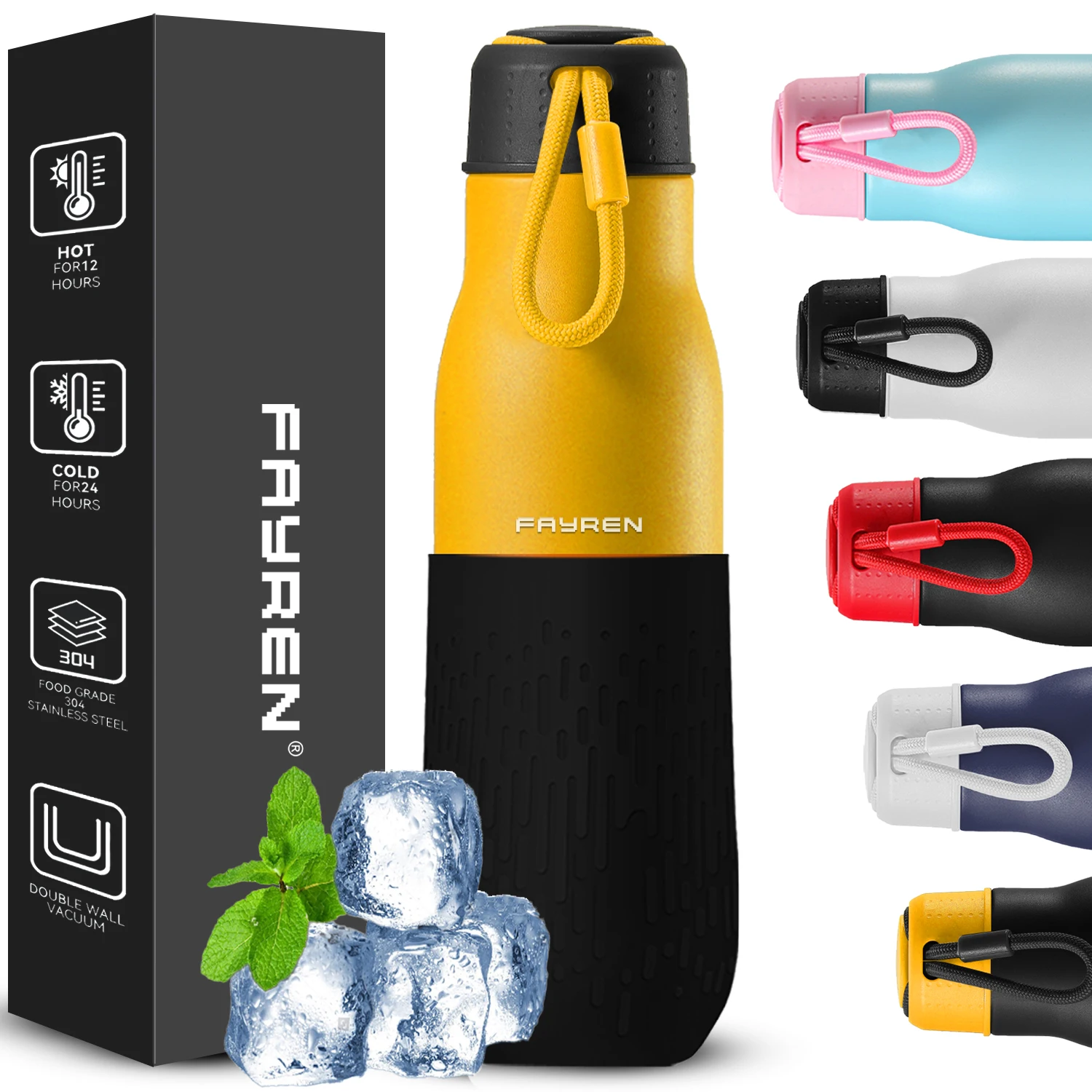 Fayren 304 Stainless Steel Double Wall Vacuum Flask Thermal Insulated 350ML/500ML/750ML Outdoor Sports Water Bottle