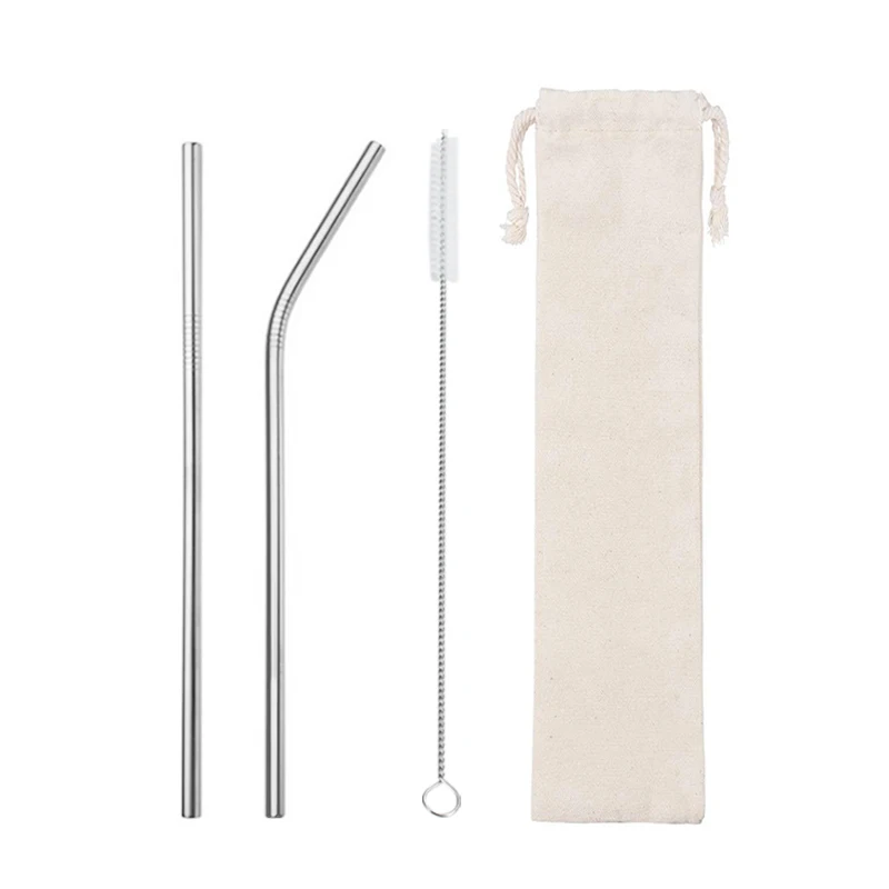 FDA approved Reusable Stainless steel straw set metal drinking straws with cotton bag Custom logo