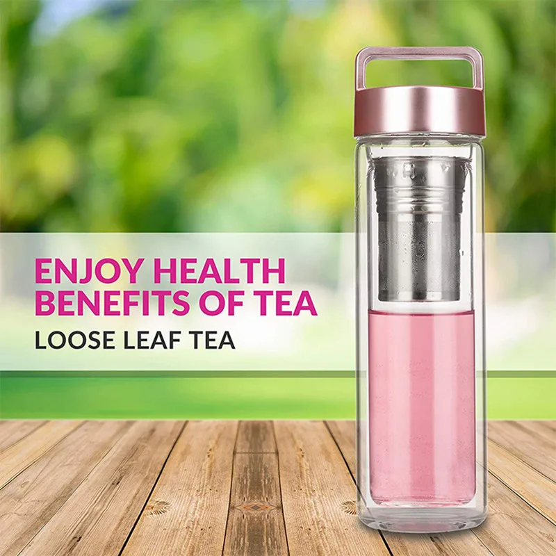 20oz fruit glass water filter cup tea infuser travel water bottle with stainless steel infuser and strainer