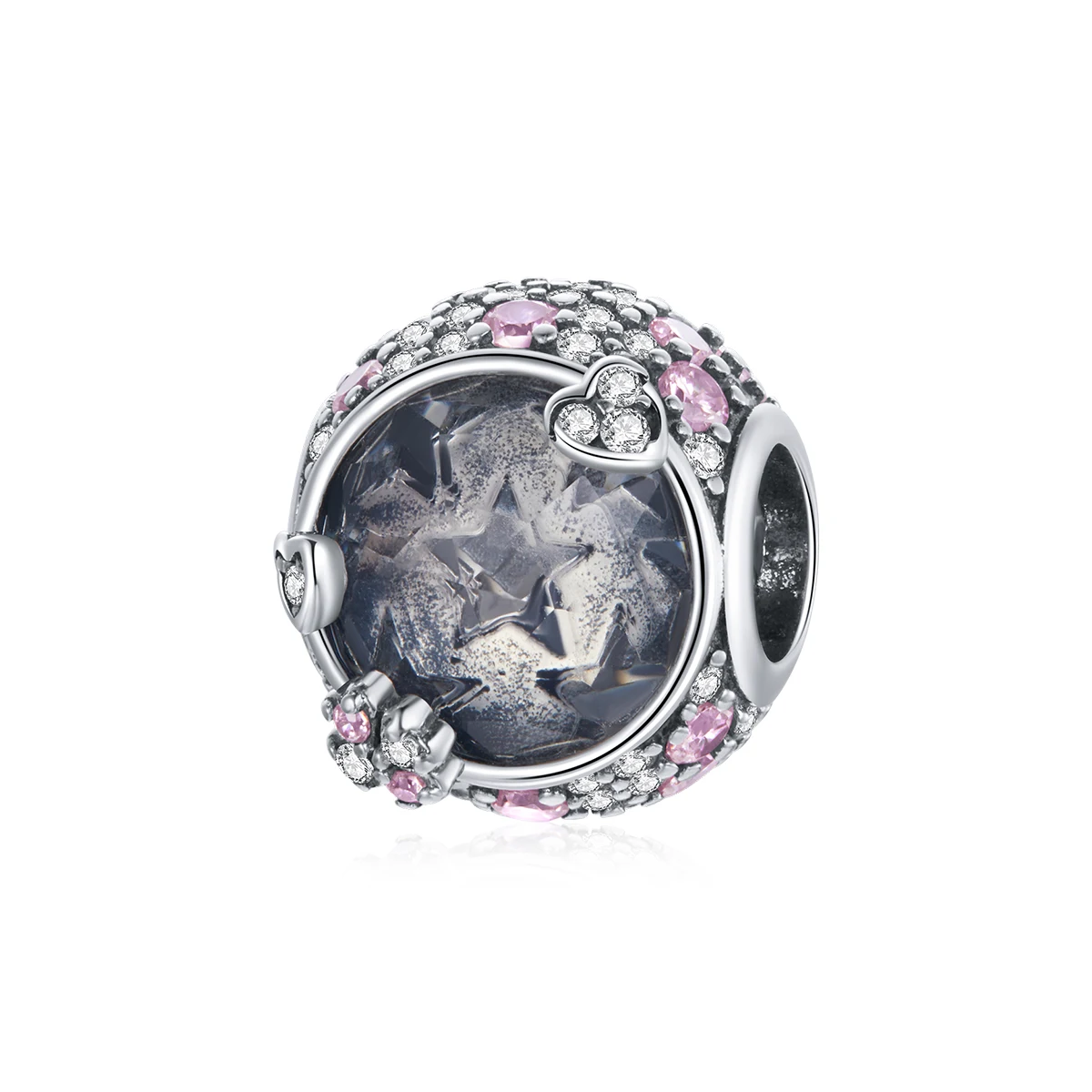 

BAMOER Romantic Wedding 925 Sterling Silver Pink Zircon Star Pattern Bead Charm for Original Bracelet Bangle DIY Jewelry SCC1809