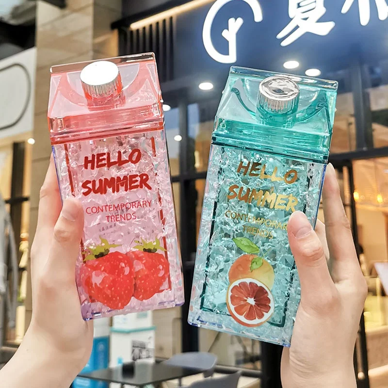

New summer fashion cute fruit design keep cold plastic milk carton water bottle