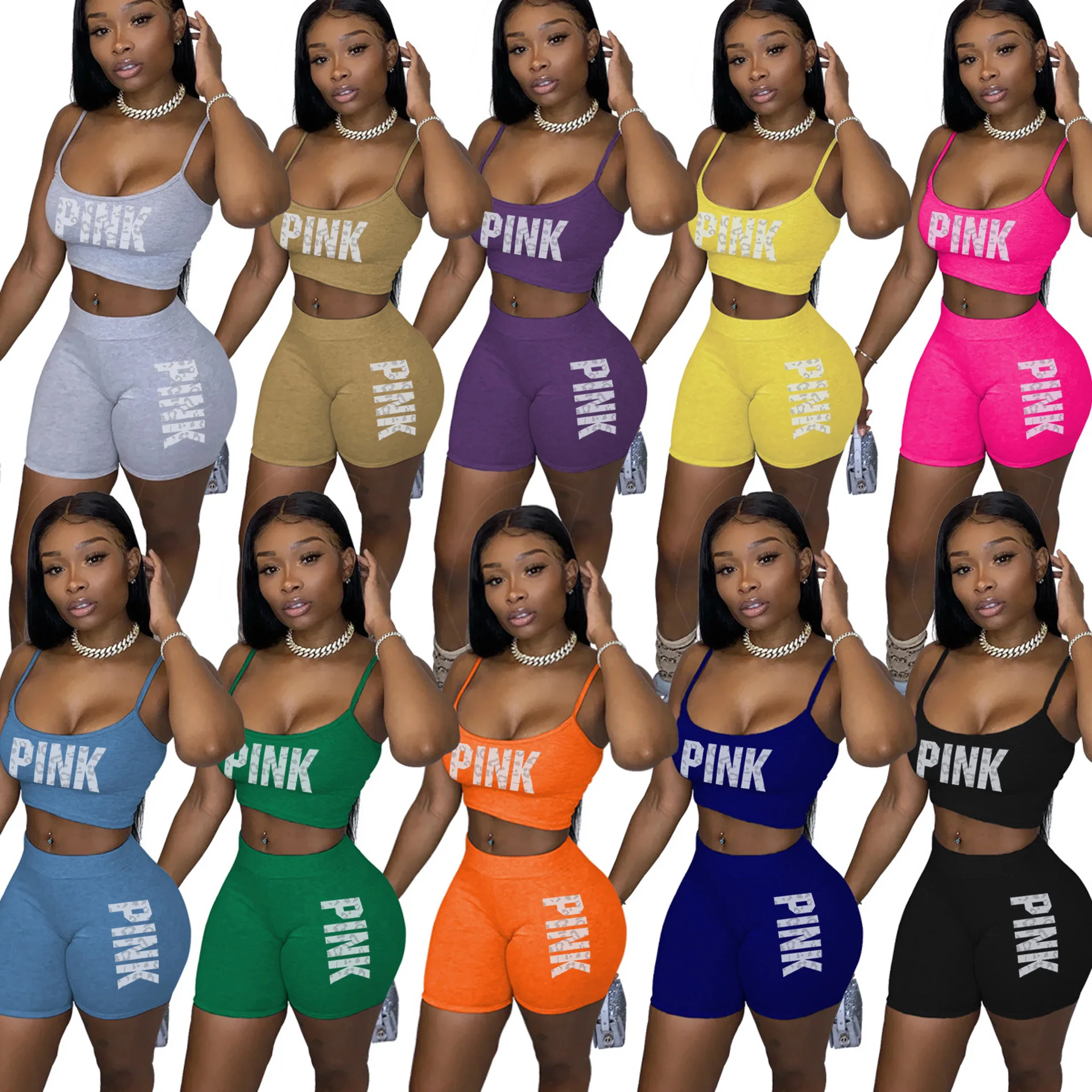 

Free customization wholesale fashion Elastic women's clothing Pure color square neck yoga jogging 2 piece set clothing