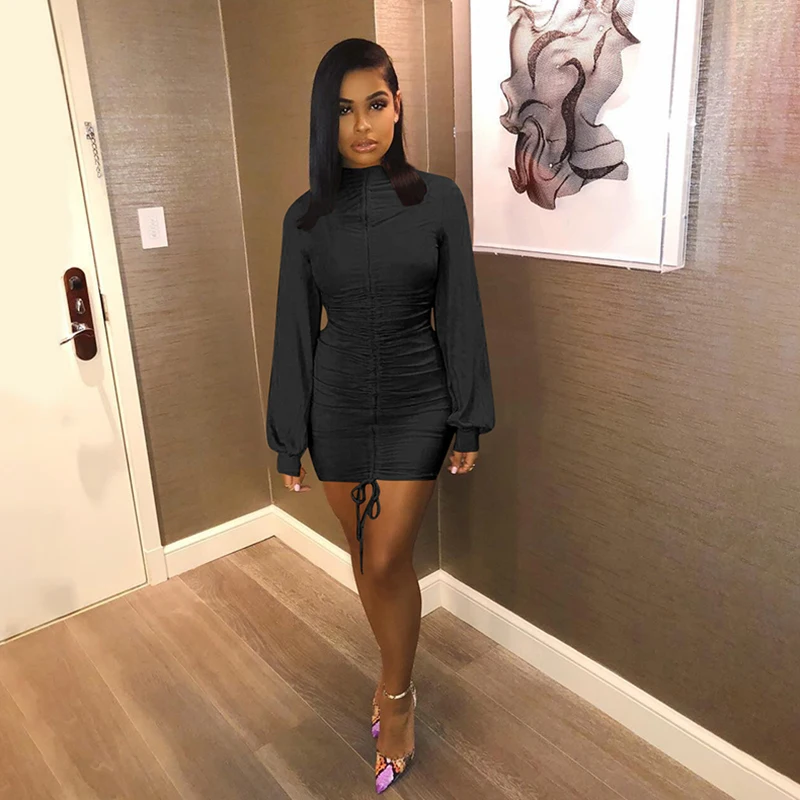 

Casual Dresses Lantern sleeve tight long sleeve nightclub style One-piece dress Women Lady Elegant