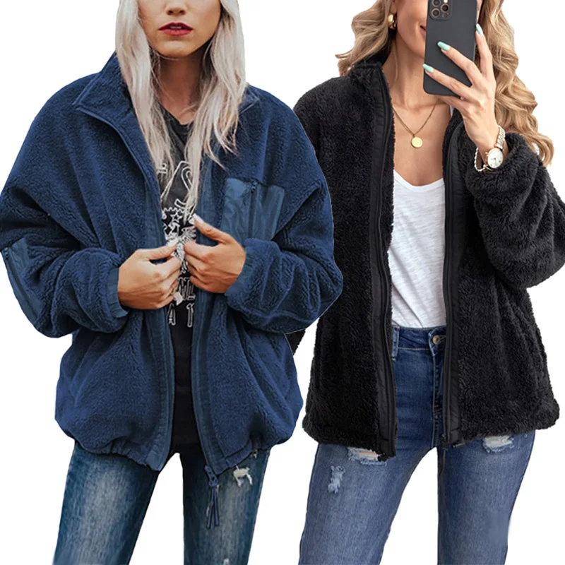 

2022 Winter Clothes Fashion Outwear Zip Up Fleece Fur Warm Sherpa Women Coat