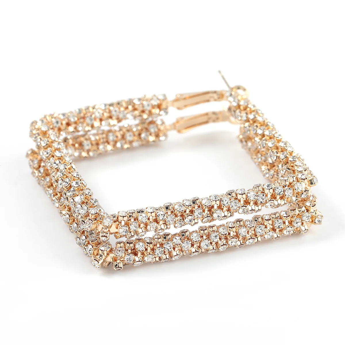 

Newest Statement Crystal Big Hoop Earrings Hyperbole Real Gold Plated Rhinestone Crystal Square Hoop Earrings For Women