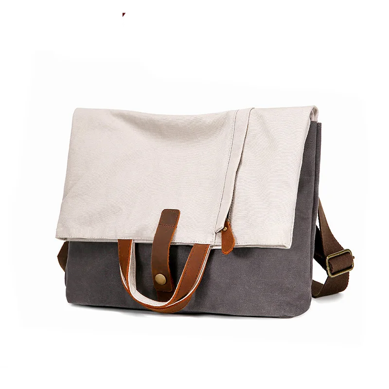 

School Sling bag fits for 14 inch laptop Travel Shoulder 14" Laptop Bags Bookbag Vintage Canvas Satchel Messenger Bag, As shown in the pictures