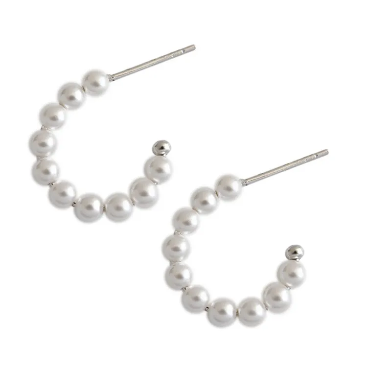 

Boho Freshwater Pearl S925 Round Circle C Shape Earrings Bijoux 925 Sterling Silver Hoop Earrings with Pearls