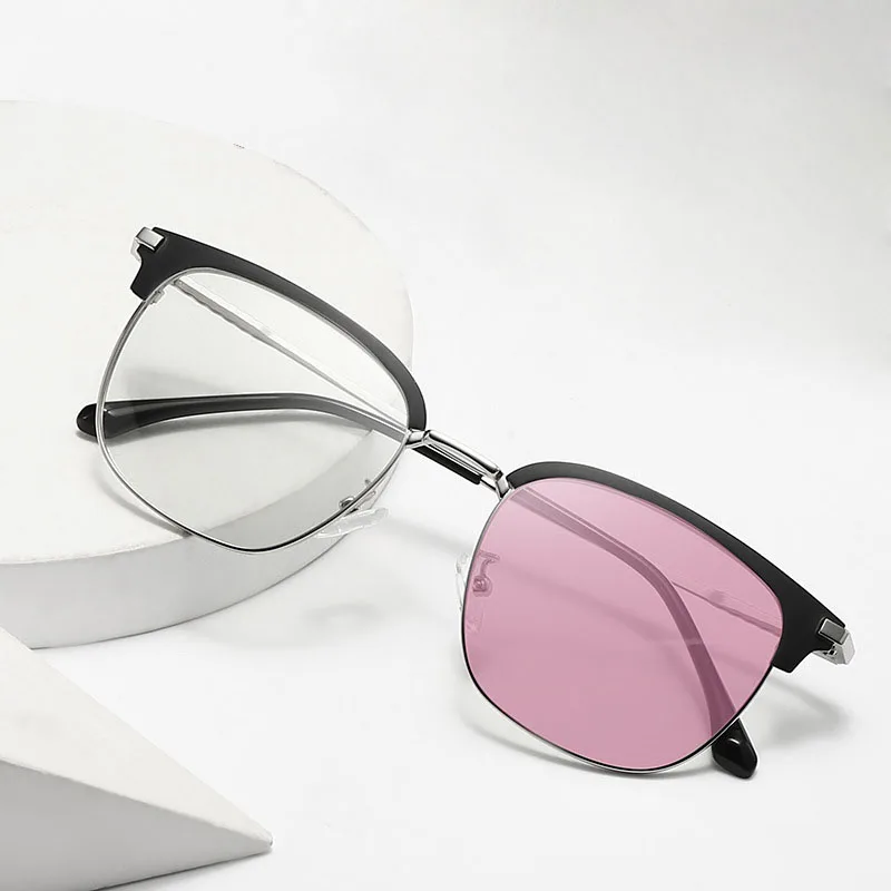 

New product 2021 fashion unisex metal frame square glasses discoloration glasses photochromic sunglasses women men