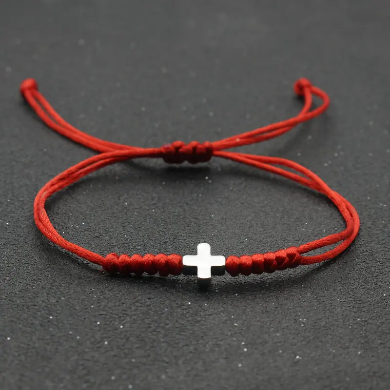 

QIANGUYI Handmade Lucky Auspicious String Adjustable Braided Christian Cross Bracelet for Women Mens