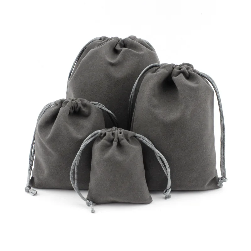 

Luxury gray cheap custom logo cosmetic watch necklace sunglasses gift dust packaging bag jewelry drawstring suede bag