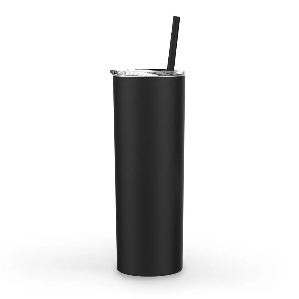 

Wholesale Customized Black Vacuum Insulated  Skinny Vacuum Matte Tumbler with Straw