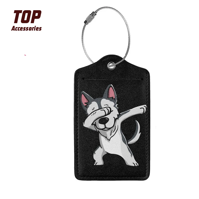 

Wholesale cheap cartoon leather bag tag airplane luggage tag with stainless steel ring