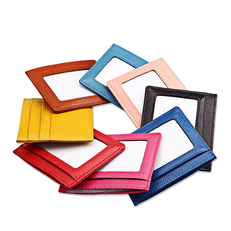 

Cheap Colorful RFID Top Grain Genuine Print Pebble Leather Pink Card Holder Litchi Embossed Leather Cardholder