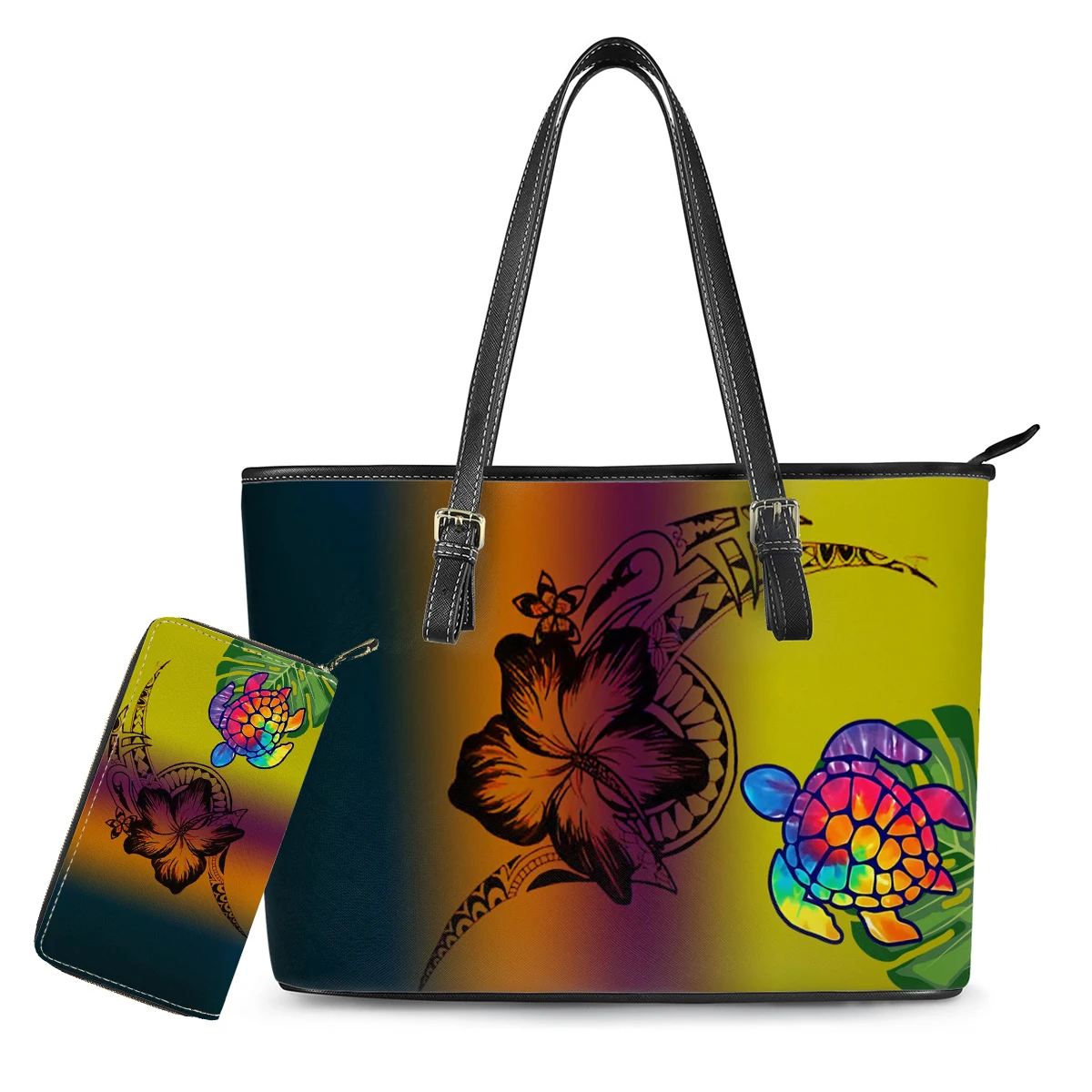 

2Pcs Women Purses And Wallet Set Polynesian Hawaiian Plumeria Print Custom For Women Luxury Large Ladies Handbags Samoa Tonga