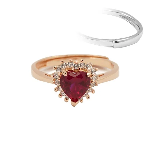 

Gold Supplier 925 SilverJewelry Ring with CZ Stone Ruby AAA CZ Rose Gold Plating Heart Adjustable Ring