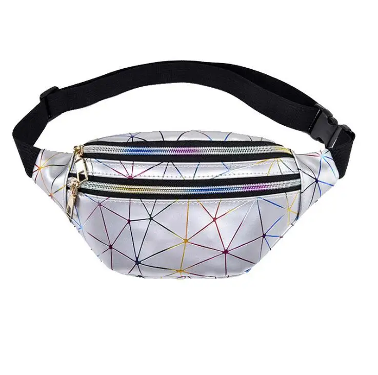 

New Fashion Holographic Waist Bags Women Pink Silver Fanny Pack Female Belt Bag Geometric Laser Girls Fancy Glitter Waist Packs, Customized color