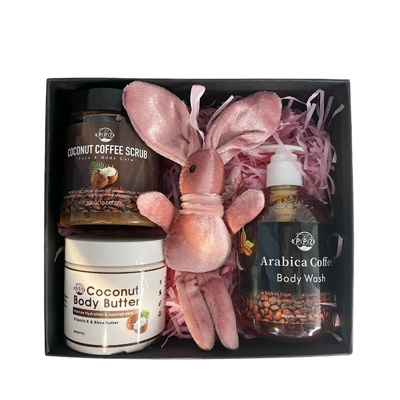 

Lidercare Hot Sale Christmas Gift Sets Valentine's Day Coffee Shower Gel & Body Scrub & Body Butter Three In One gift products