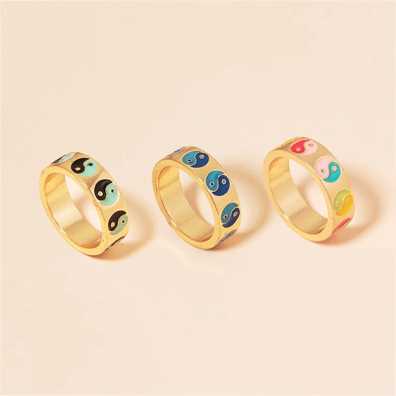 

OUYE 2021 Fashion gold yin yang rings Wholesale cute jewelry summer yin and yang ring for women rings fashion, Colorful