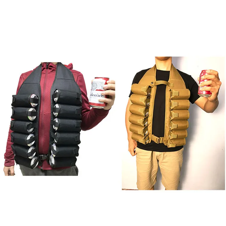 

Nylon Adjustable Christmas 12 Pack Beer Bandolier Holder Beverage Can Holster Drink Vest for Funny BBO Party Gift, Black, khaki