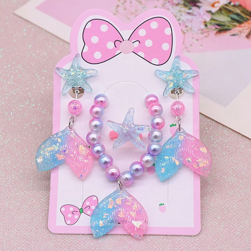 

Children's cartoon bracelet Girl princess Necklace beaded cute fishtail Jewelry set