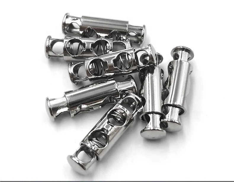 

Wholesale Custom size alloy spring stoppers plating white Painted back cord lock