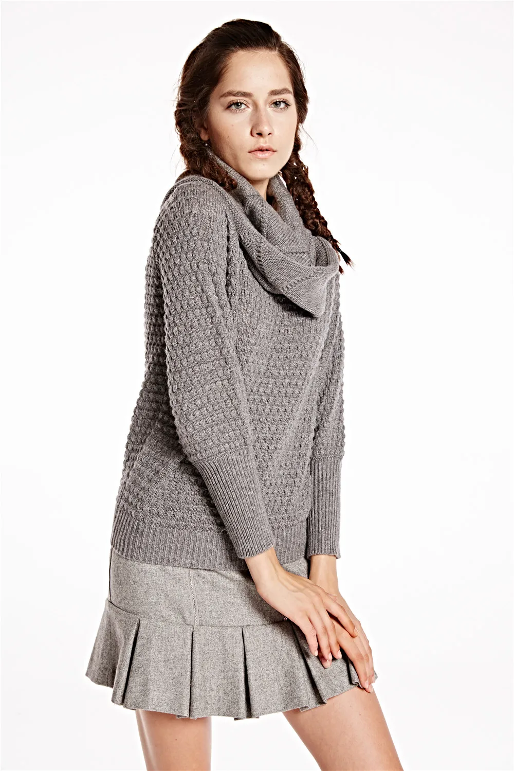 h14070257冬季流行时尚休闲厚款高领针织女士套头衫配长袖100% 羊绒衫