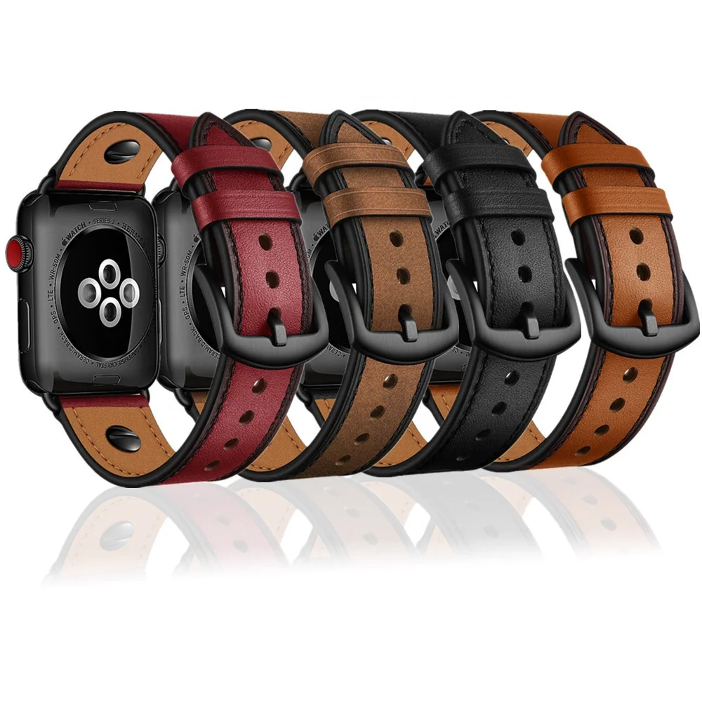 

For Apple Watch 6 Band Series SE/5/4/3/7 Leather Strap Three Color Butterfly Buckle Bracelet for iWatch 45mm 41mm 38mm 42mm Belt, Black white red brown...multi color, custom color