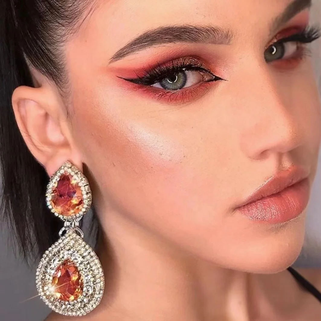 

amazon product Luxury Ladys' Glass Crystal Gems Big Water Drop Dangle Earrings 18k Gold Diamond Statement Earrings Women 2021, Many colors fyi