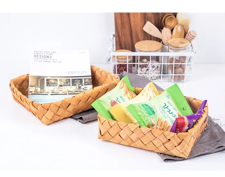 Handgemachte Kleine Lagerung Holz Chip Gewebt Korb Mit Griff - Buy