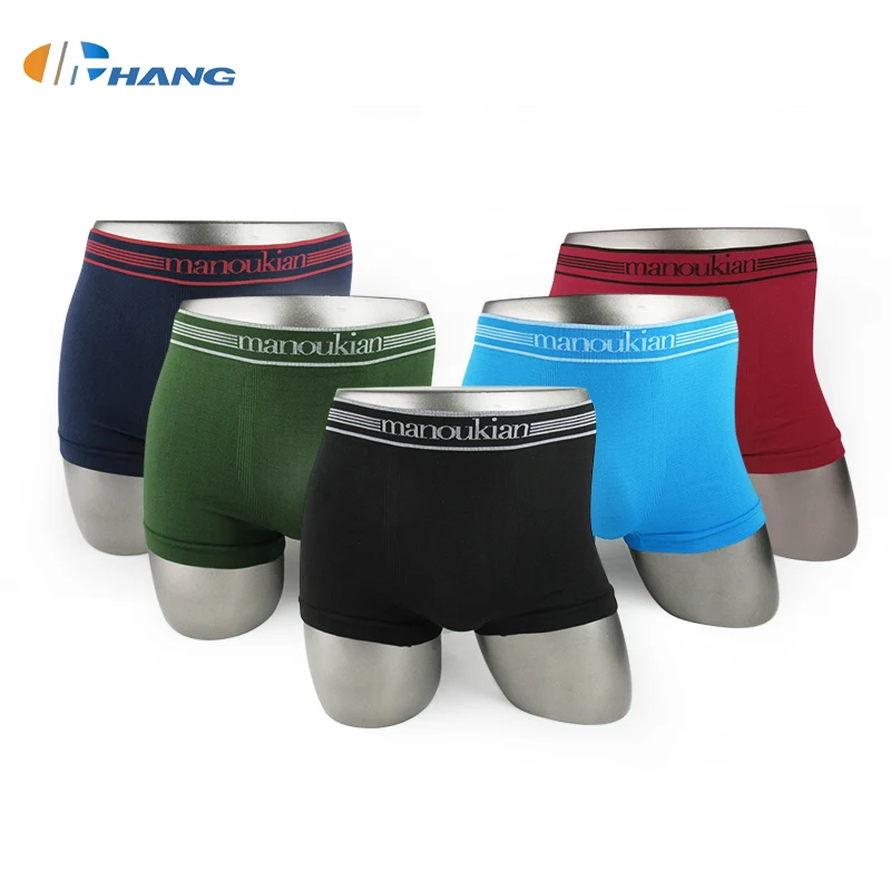 

Custom Logo Seamless Polyester Elastic Waist Band Men Boxer Briefs With Wholesale, Red, green, black, navy, sky blue