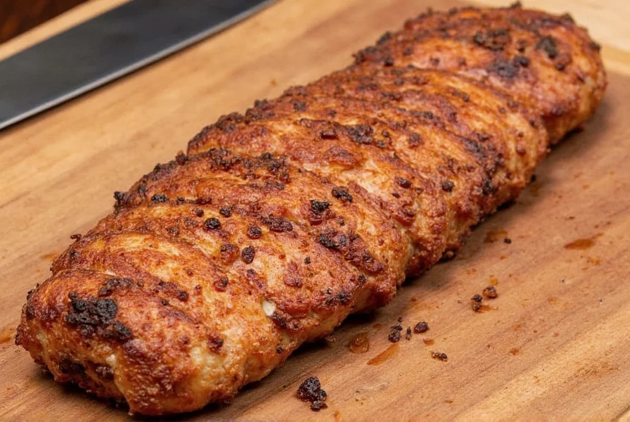 Pork tenderloin before and after applying a spice rub