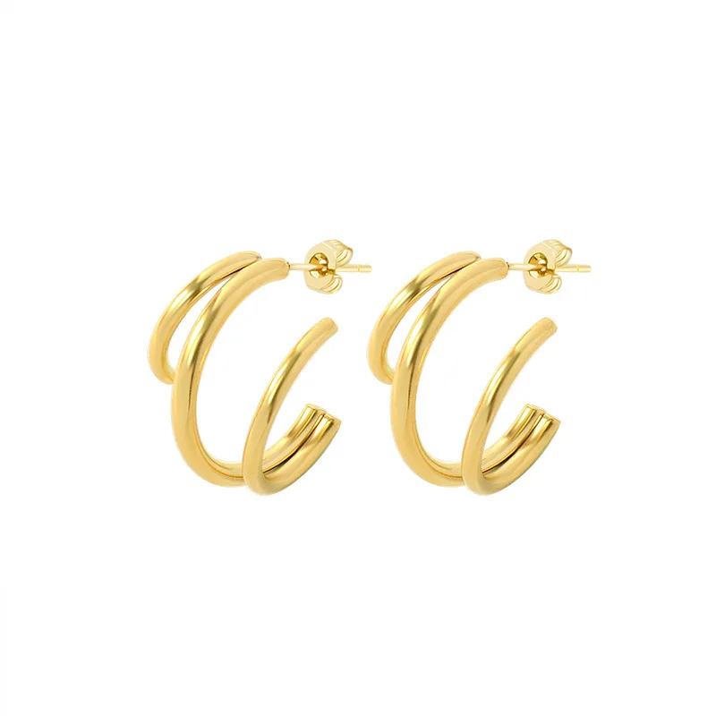 

Stainless Steel Jewelry Multi Layer C-shaped Earrings For Women Fashion Minimalism