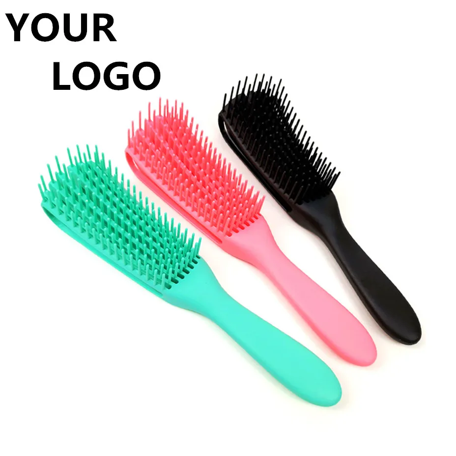 

High Quality Guarantee Women Professional Detangling Hair Brush For Afro America 3a To 4c Kinky Wavy Custom Private Label, Multi color
