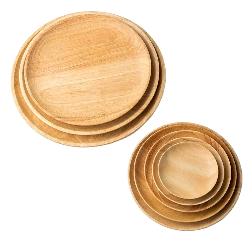 

Eco Bamboo food serving dinner plate round bamboo Wood serving trays wood dish plate fruit cake wooden plate
